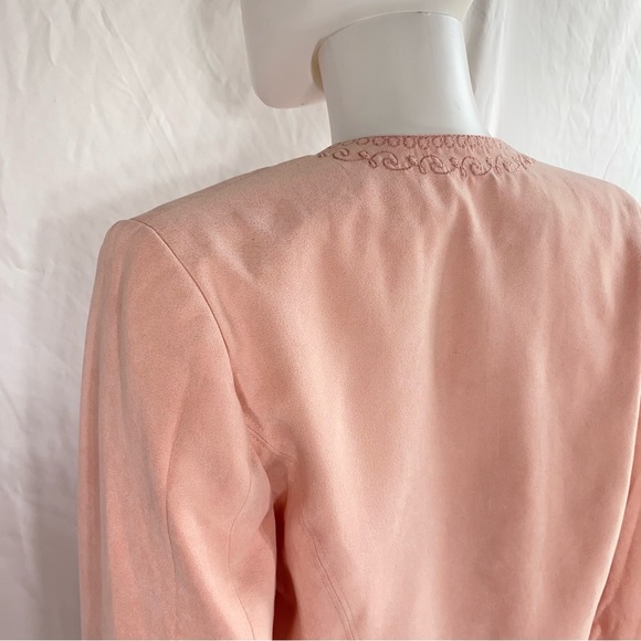 Dress Barn Microsuede Embroidered Trim Pale Peach Open Front Blazer - Picture 5 of 9